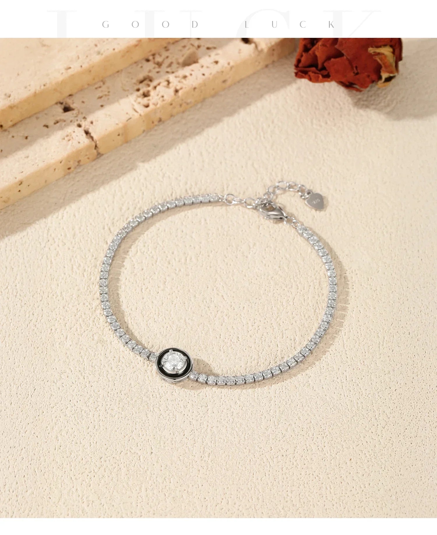 925 Sterling Silver Fashion Black Enamel Round Clear Cubic Zirconia Tennis Bracelet For Women Fine Jewelry Gifts