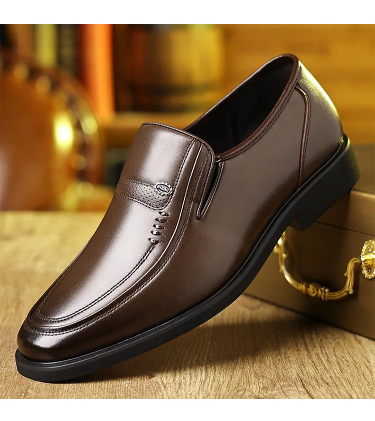Men's Business Casual Leather Shoes round Toe Low Top Breathable Anti-Slip Rubber Outsole Comfortable Commuting Shoes
