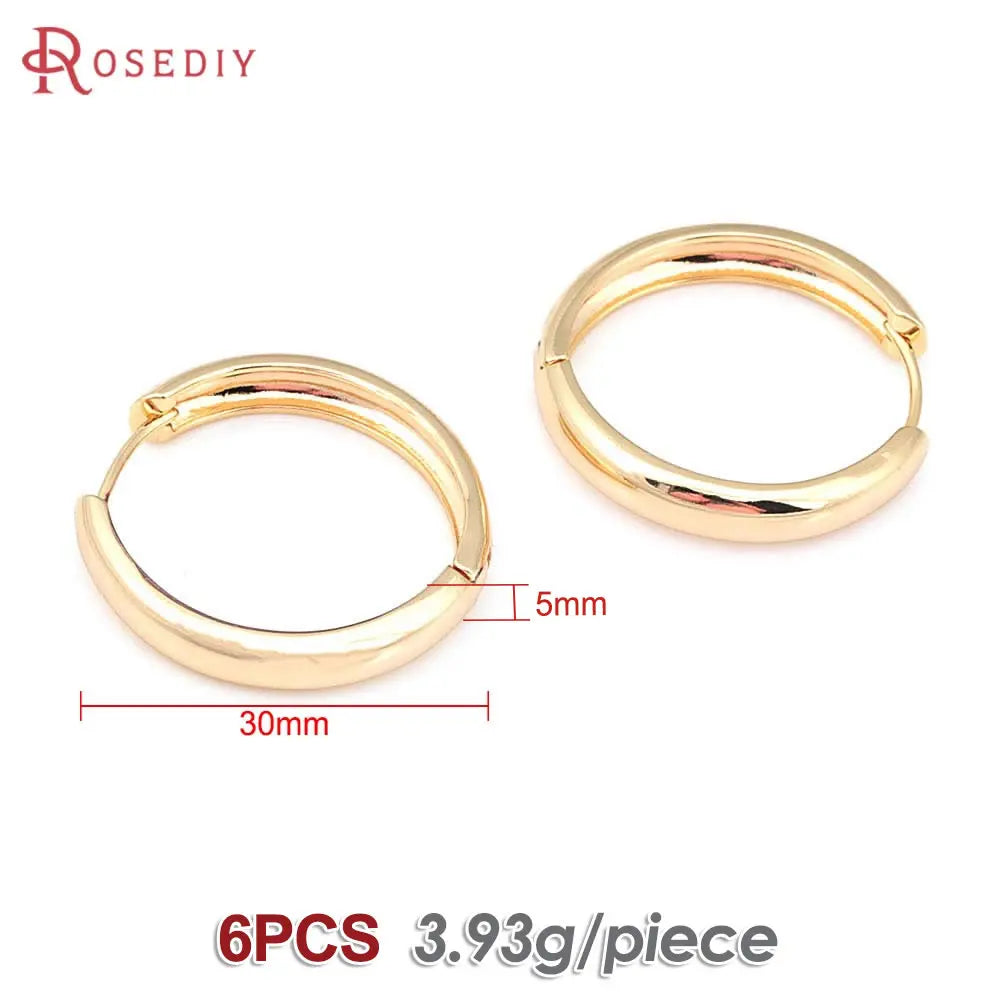 6PCS 14MM 16MM 18MM 23MM 25MM 30MM 18K Gold Color Brass Round Circle Loop Earrings Hoops Jewelry Making Supplies Accessories