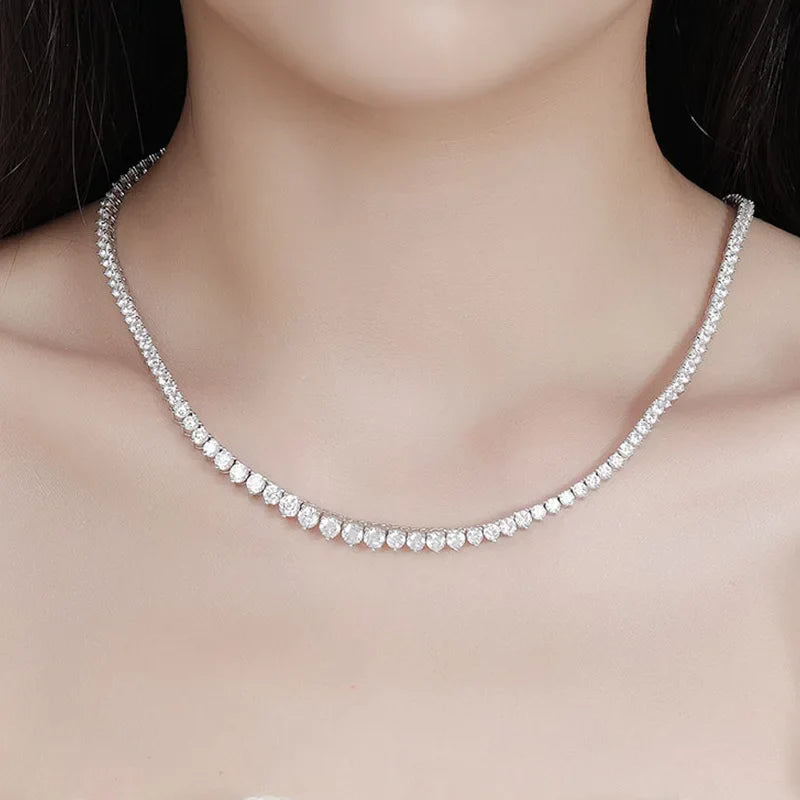 3 Claws Gradient Moissanite Tennis Necklace for Women Sparkling Full Diamond Luxury Jewelry Sterling Silver 925 Chain