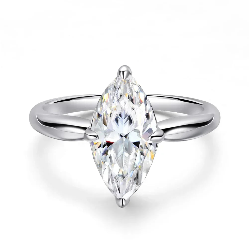 1CT 2CT 3CT Marquise Cut Moissanite Rings for Women Bride Classic Wedding Band 925 Sterling Silver Plated 18K Jewelry GRA
