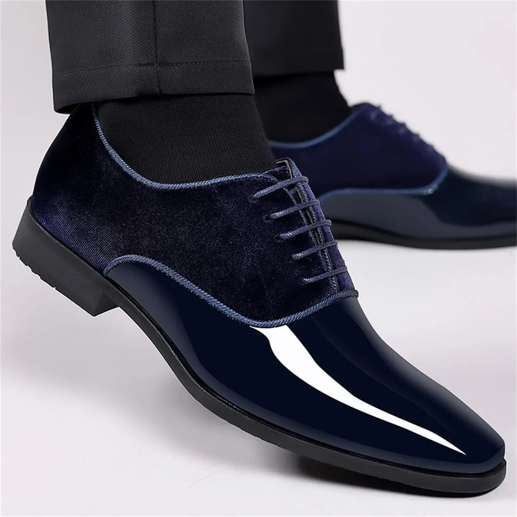 Men's Oxford Shoes High Gloss Low Top Square Toe Lace-Up Formal Suit Tuxedo Dress Shoes For Business Casual Shoe For Men