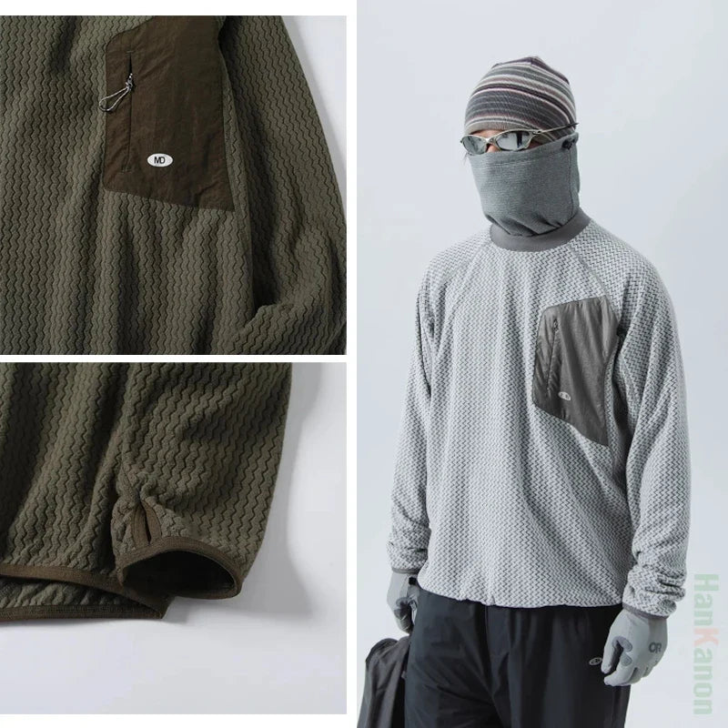 Mountain-Ready Crewneck: Engineered with Ribbed Neck, Reflective Logo, & Secure Chest Pocket for Outdoor Style Unisex