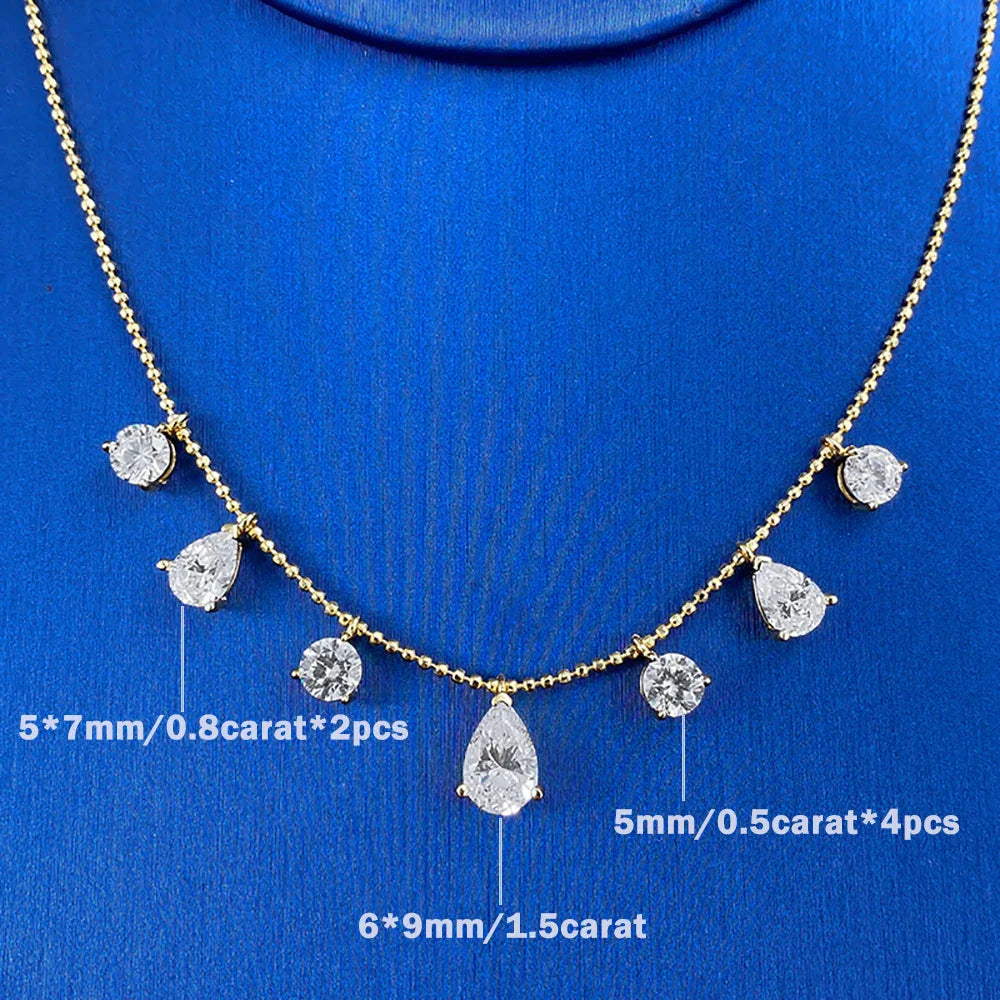 4.3Cttw Round/Waterdrop Moissanite Diamond Necklaces for Women 925 Sterling Silver Stacking NeckChain Choker with Certificate