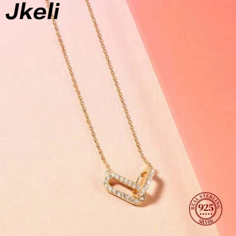 925 Sterling Silver Geometric Smooth Necklace Women With Interlocking Collarbone Chain Holiday Gift Party Fine Jewelry