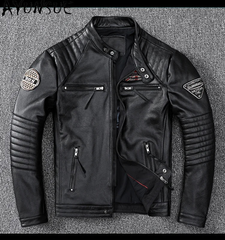 Mens Leather Jacket Autumn Men Clothing Handsome Motorcycle Jackets Two Colors Short Coats Kurtka Męska Skórzana Slim