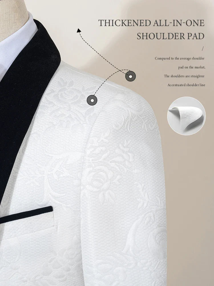High Quality white party outfit for man luxury Retro carving Slim Fit Tuxedo Prom Suit Fashion Male Groom Wedding
