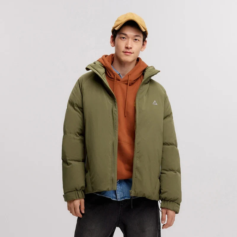 Down Jacket Men 2024 Winter New Outdoor Texture Printed Coat Loose Raglan Sleeve Stand-Up Collar Trendy Down Jacket