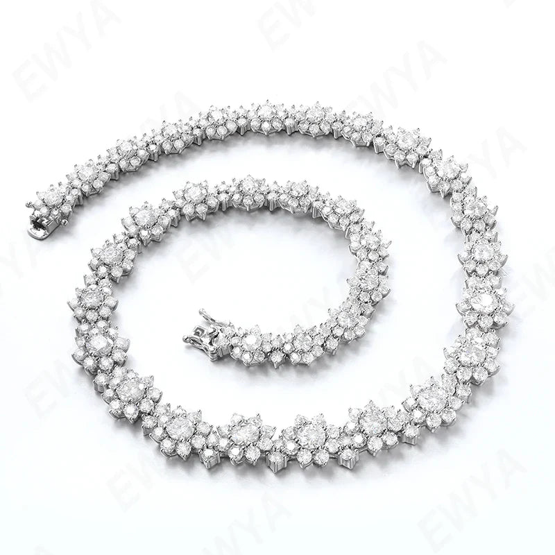 Luxury 35-39cttw D Color Gradient Full Moissanite Sunflower Tennis Necklace for Women S925 Silver All Diamond Neck Chain