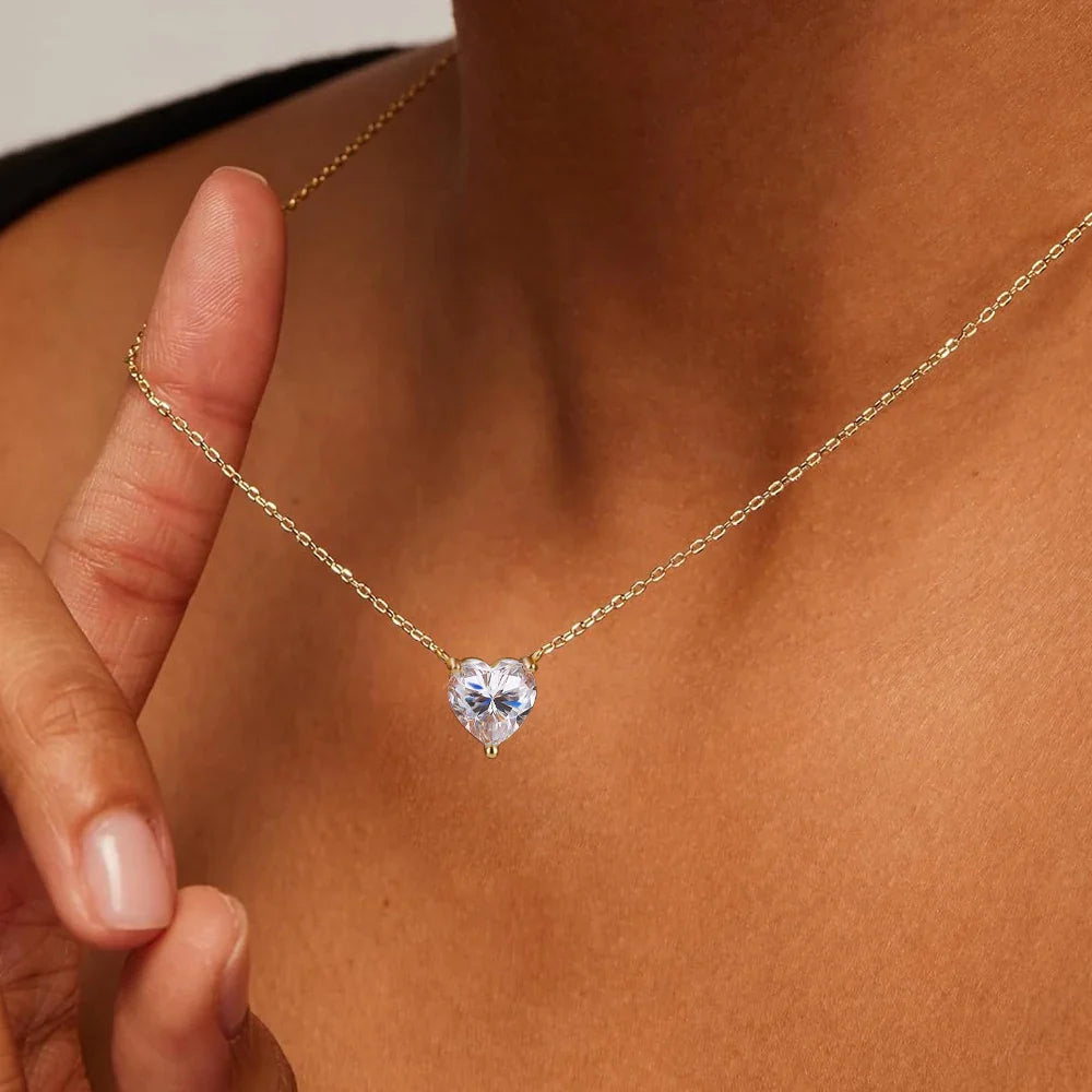 1-3Carat Heart Cut Moissanite Pendant Necklace for Women S925 Silver 18k Gold Plated Solitaire Necklace Jewelry Anniversary Gift