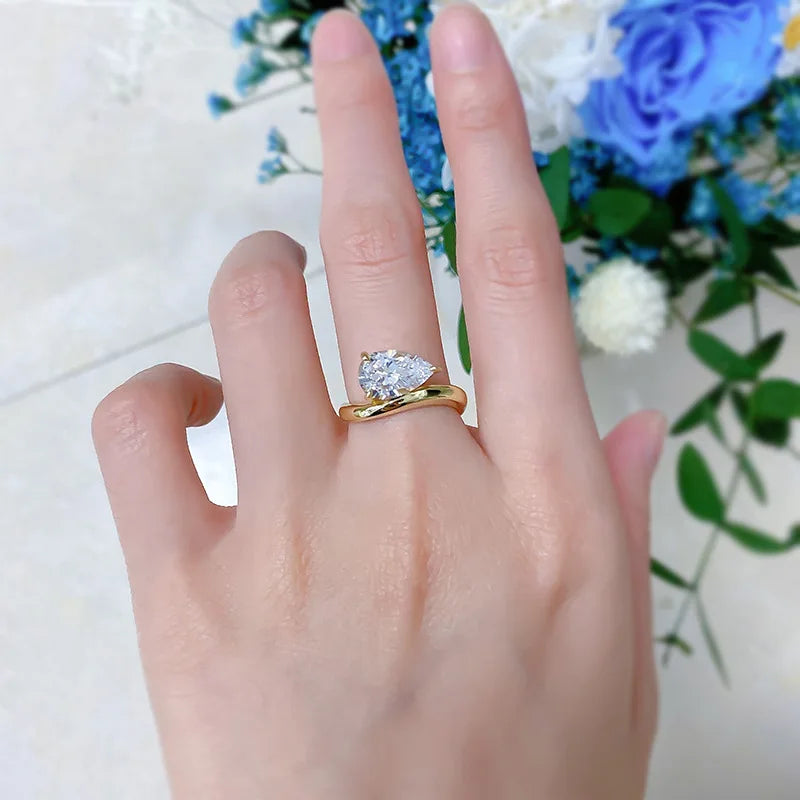 1.5CT 3CT Pear Cut Moissanite Solitaire Rings for Women Wedding Luxury 925 Solid Silver Womans Ring Lab Diamond Jewelry