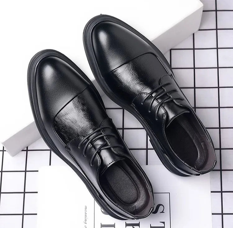 Men's Genuine Leather Oxfords Pointed Toe Lace Up Dress Shoes British Style Business Wedding Casual Footwear for Spring Autumn