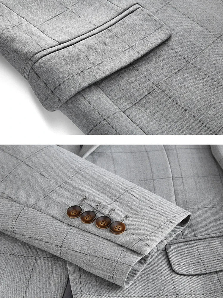 ( Jacket + Vest + Pants ) Fashion Boutique Plaid Mens Casual Business Suit Groom Wedding Dress Formal Slim Plaid Suit