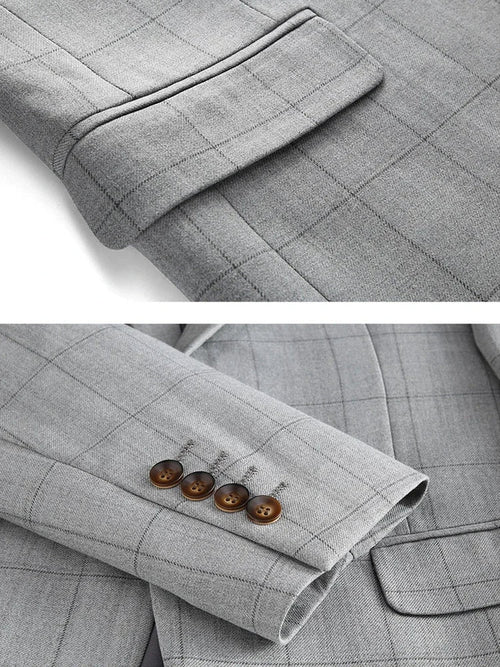 ( Jacket + Vest + Pants ) Fashion Boutique Plaid Mens Casual Business Suit Groom Wedding Dress Formal Slim Plaid Suit