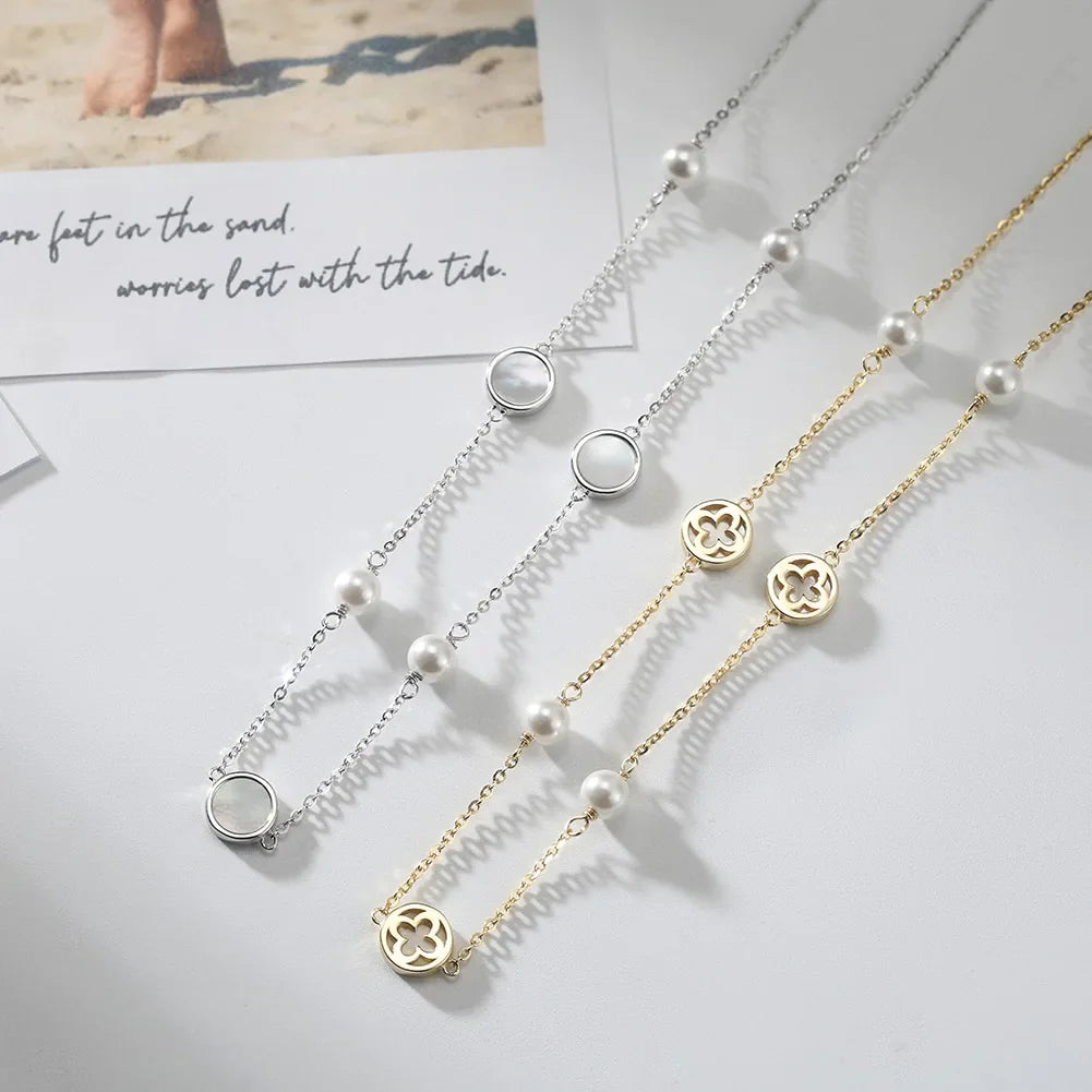 Elegant Ladies 925 Sterling Silver Necklace Four-Leaf Clover Inlaid Shell Decoration Suitable Daily Wear And Gifts