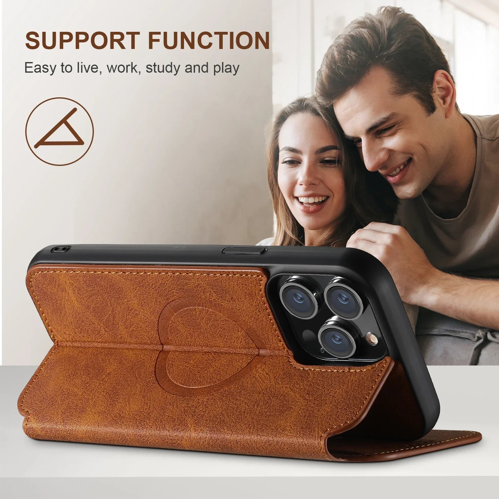 SUTENI Compatible Wireless Charging Leather Phone Case For iPhone 12 13 14 15 16 Plus 17 Pro Max Flip Cover Wallet Card Holder