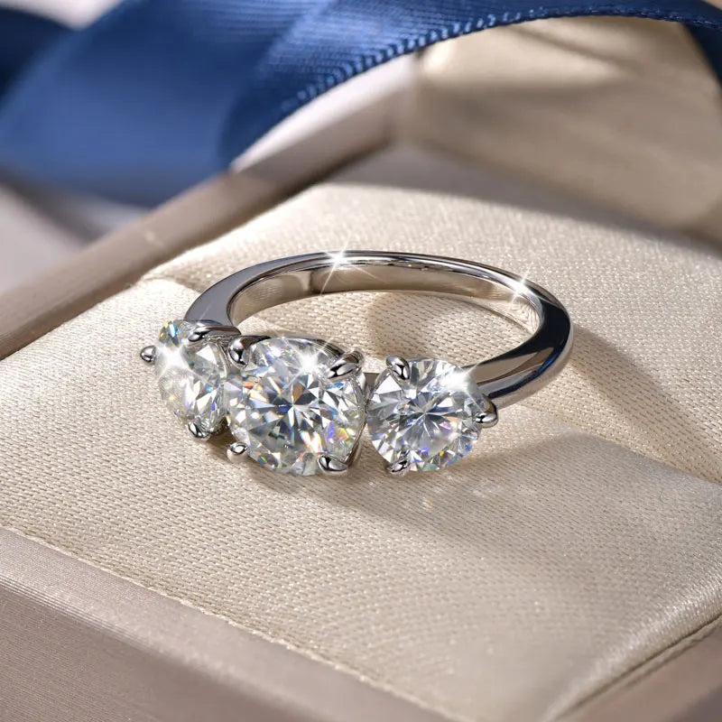 Round 8mm&6.5mm Moissanite Engagement Ring for Women 14K Gold Filled Three Stone Wedding Ring Sparkling Jewelry Gift