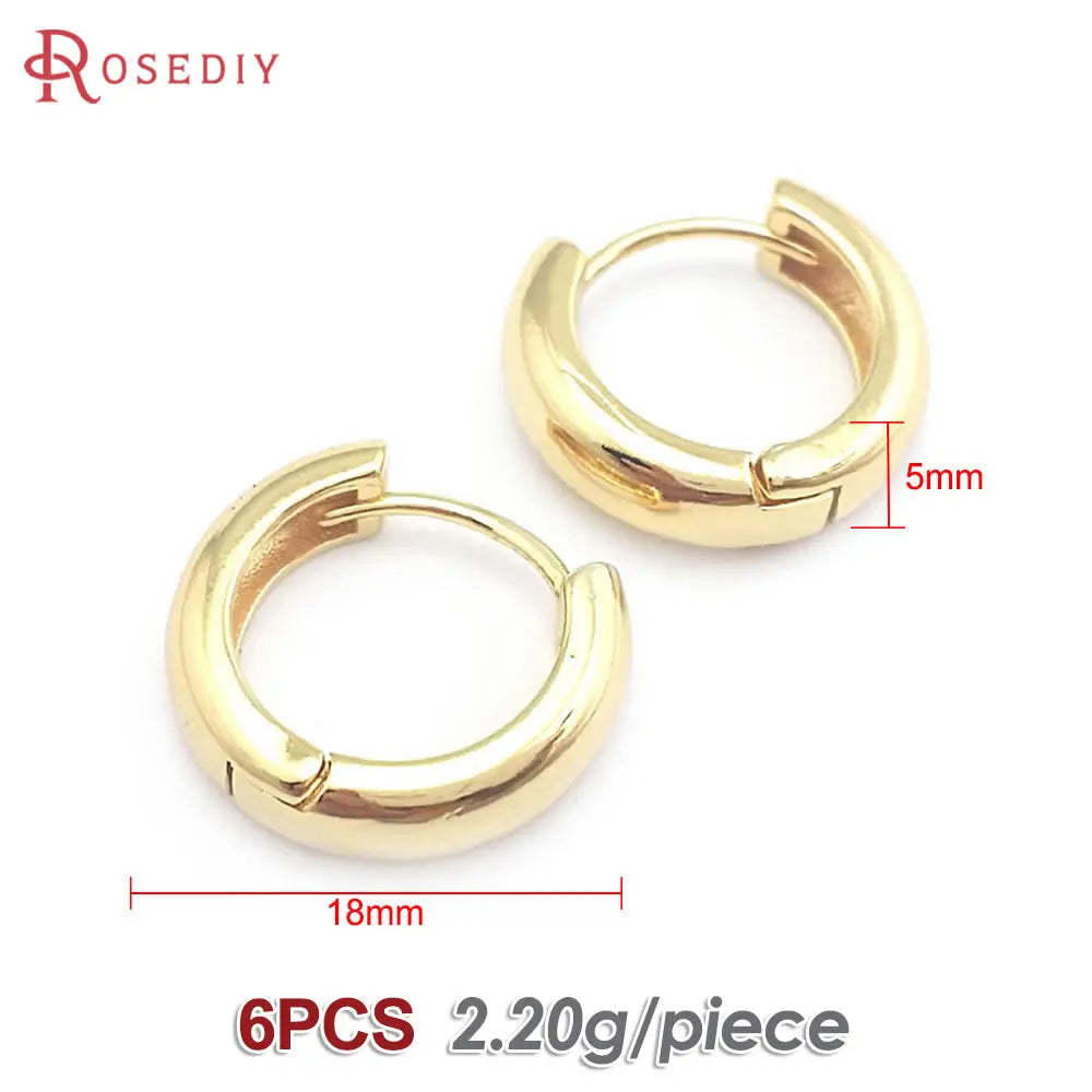 6PCS 14MM 16MM 18MM 23MM 25MM 30MM 18K Gold Color Brass Round Circle Loop Earrings Hoops Jewelry Making Supplies Accessories
