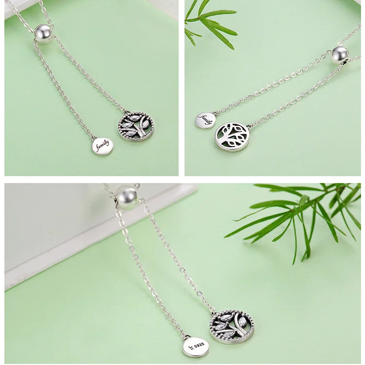 Genuine 925 Sterling Silver Tree of Life & House Letter Link Chain Necklaces & Pendants Authentic Silver Jewelry SCN106