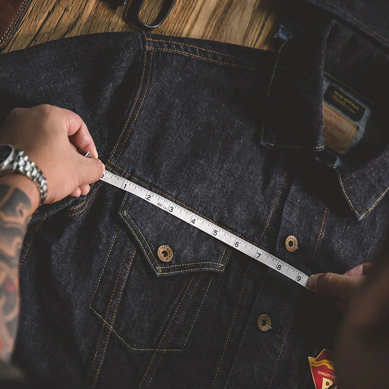 Vintage 14.8oz Washed Denim Type III Jacket Classic Solid Slim Fit Coat Cotton Denim Jacket for Men Spring and Autumn Tops