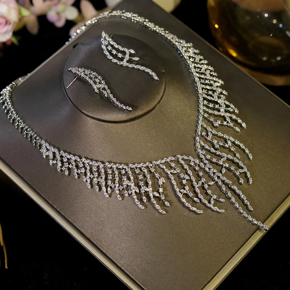 Elegant African Bridal Jewelry Set Cubic Zirconia Party Accessories 2pcs Necklace Set for Women X0546