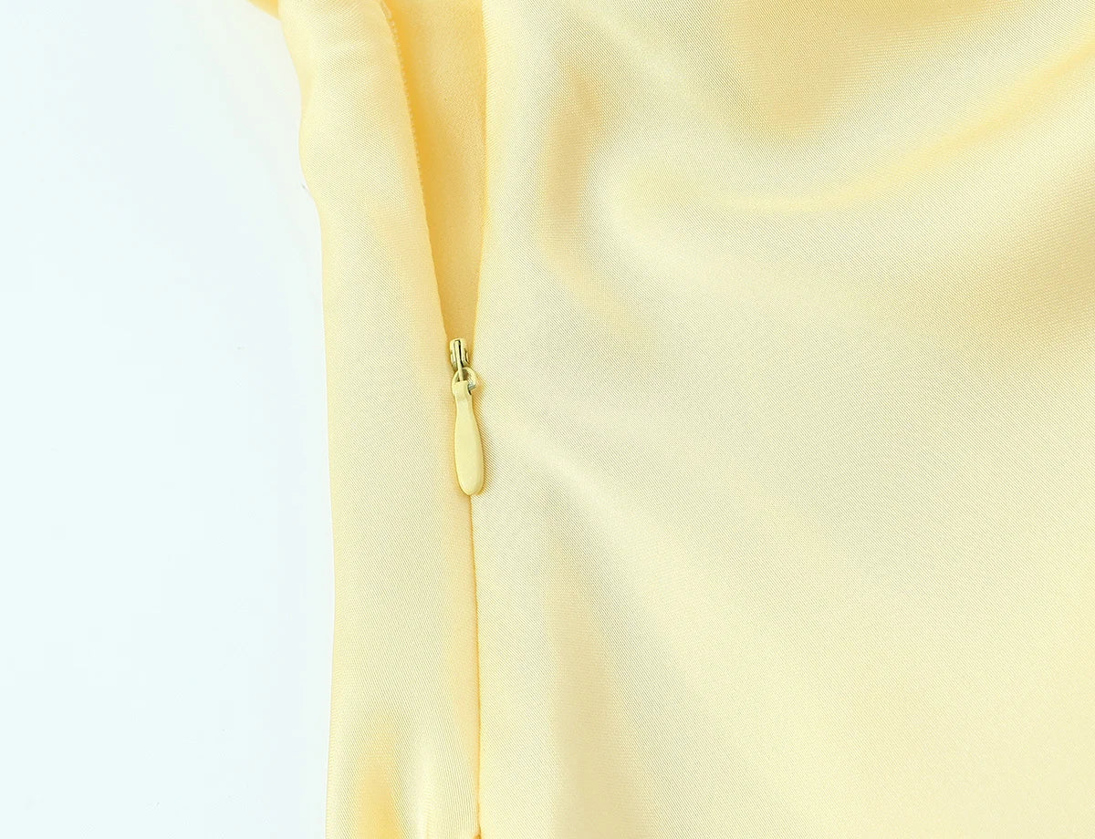 Chic Sexy 2026 Women Mini Dress Fashion Summer Asymmetric Neck-mounted Mini Dress Lace Yellow Sleeveless Female Vestidos