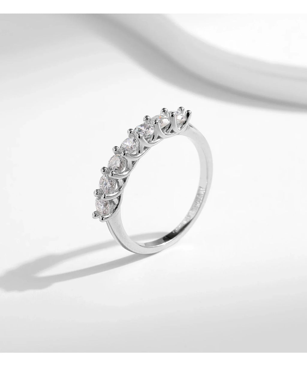 Moissanite Wedding Band 925 Sterling Silver Ring Platinum Plated Lab Diamond Stackable Crown Jewelry For Women Gifts