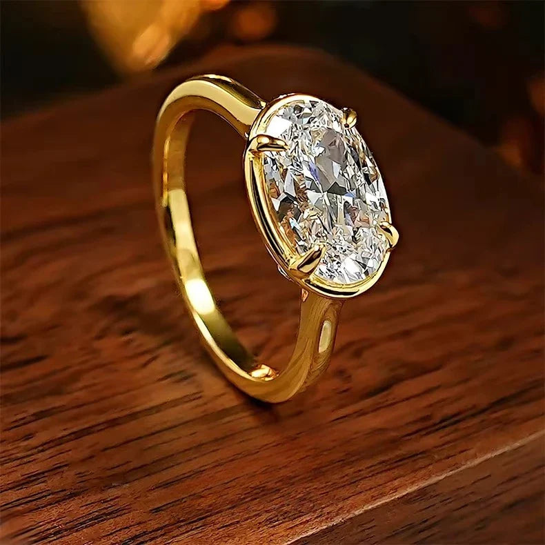 S925 Silver 7 * 11mm Elliptical White Zircon Ring Set with Classic Fashion Women's Jewelry