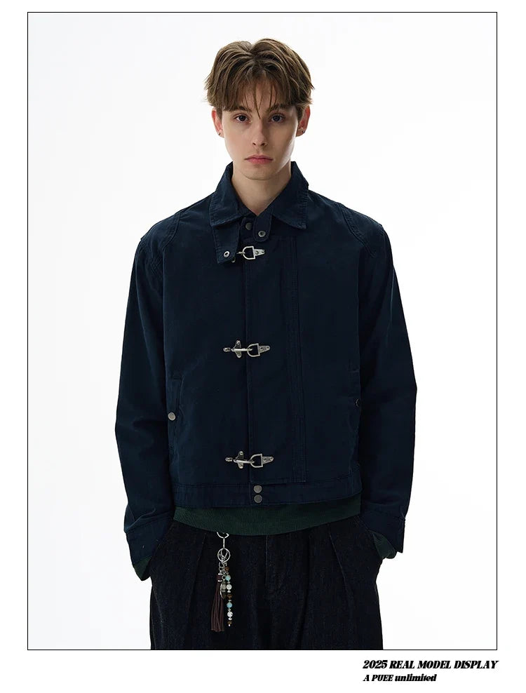 Retro Black Gothic High Street Airplane Buckle Jacket for Men and Women Korean Fashion Y2k American Retro Casual Jacket