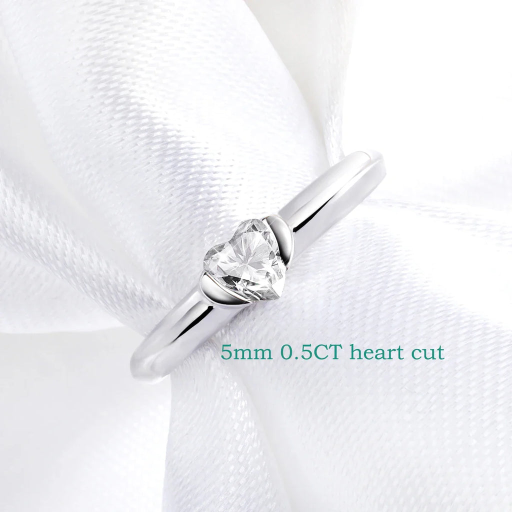 0.5CT Heart Cut Moissanite Solitaire Rings for Women Luxury Classic Wedding Lab Diamond Band 925 Sterling Silver Jewelry