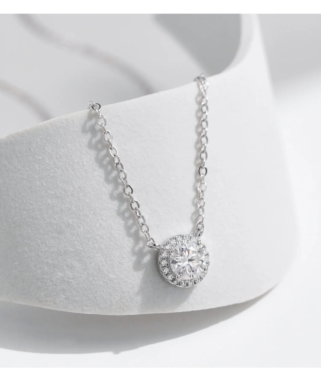 MODIAN Square & Round Halo Moissanite 925 Sterling Silver Pendant Necklace D Color VVS1 Lab Diamond Necklace For Women Jewelry