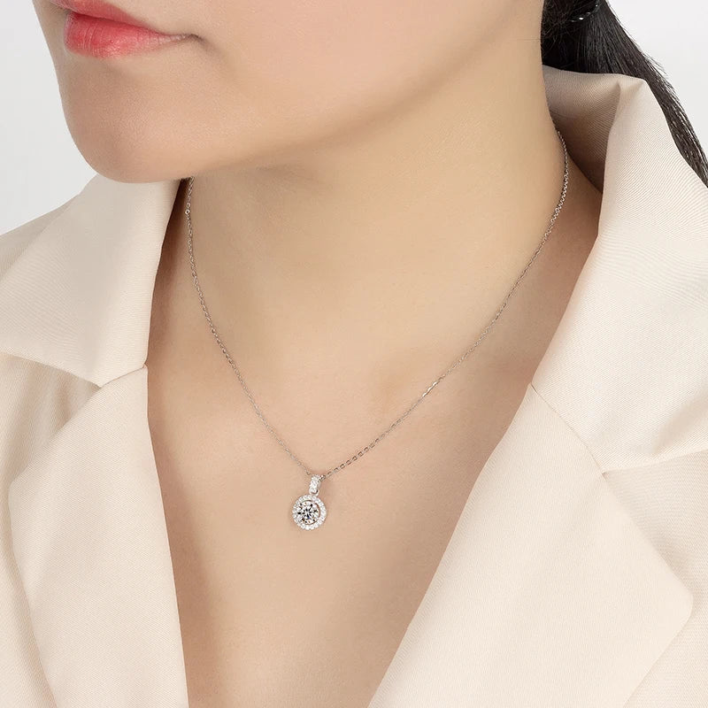 1-5CT Moissanite Necklace for Women S925 Pure Silver Round Laboratory Diamond Pendant Fashionable Wedding Luxury Jewelry