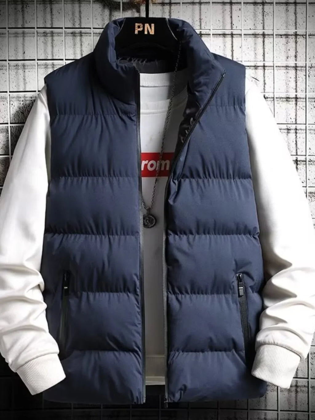 Men's down Vest Thickened Casual Style Stand Collar Jacket Autumn Winter New Fashion Youth Active Fit Zipper Pocket Daily Wear