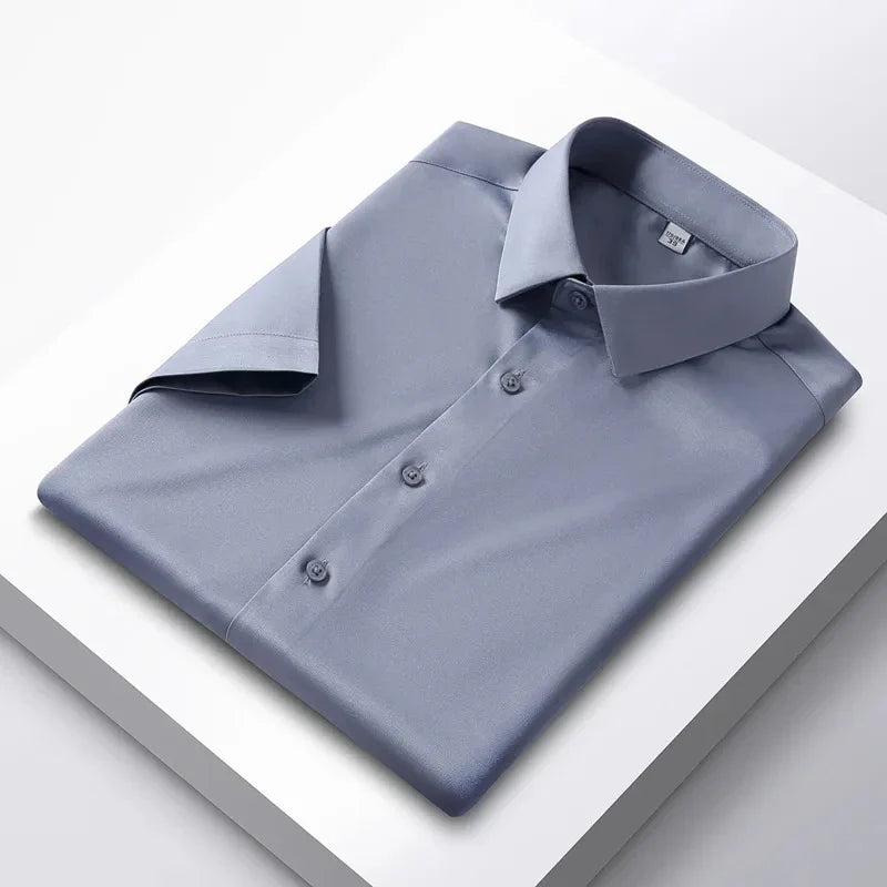 New Spring Summer Men's Shirt Non-Ironing Anti-Wrinkle Business Casual Solid Color Smooth Business Short Sleeves Work Shirt 5XL