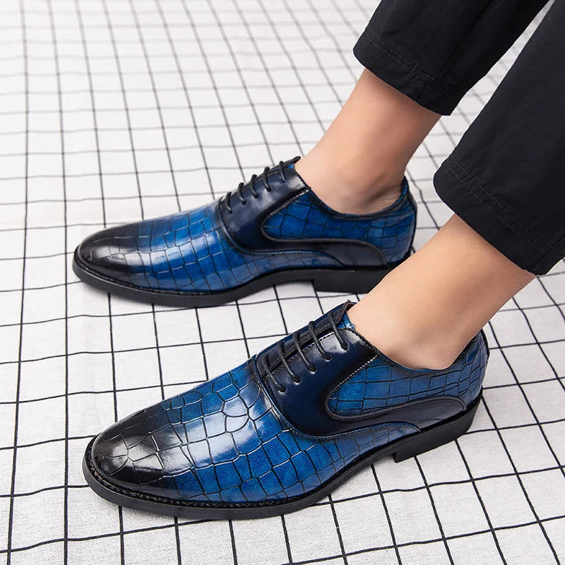 Spring Italian high-quality Blue Leather Shoes for Men men leather shoes Wedding Dress Shoes Patent mens loafers Big size:38-48