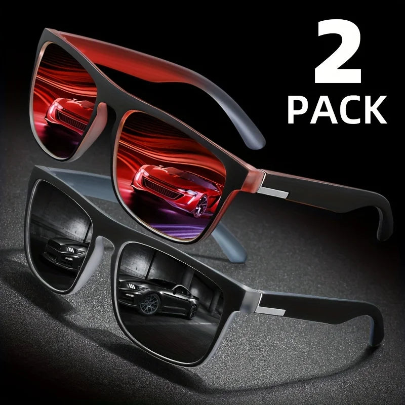 2pcs Square Gradient Mutipcolor Polarized Sunglasses Anti Glare Sun Shades For Summer Party Vacation Travel Driving Fishing