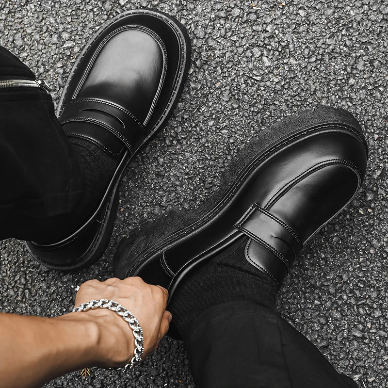 Men’s Thick-Soled Genuine Leather Casual Shoes – Comfortable Durable EU 40–47