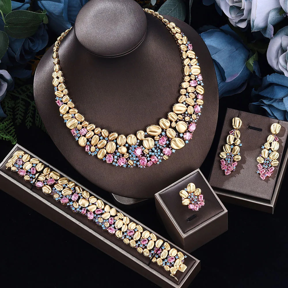 2023 Top 4 Ultra Luxury Cubic Zirconia Wedding Party Set Nigeria Dubai Jewelry Set Bridal Accessories