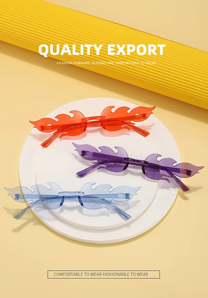 Flame Sunglasses Rimless Personality Colorful Ball Party Sunglasses Candy Hip-hop Fruit One-piece Glasses