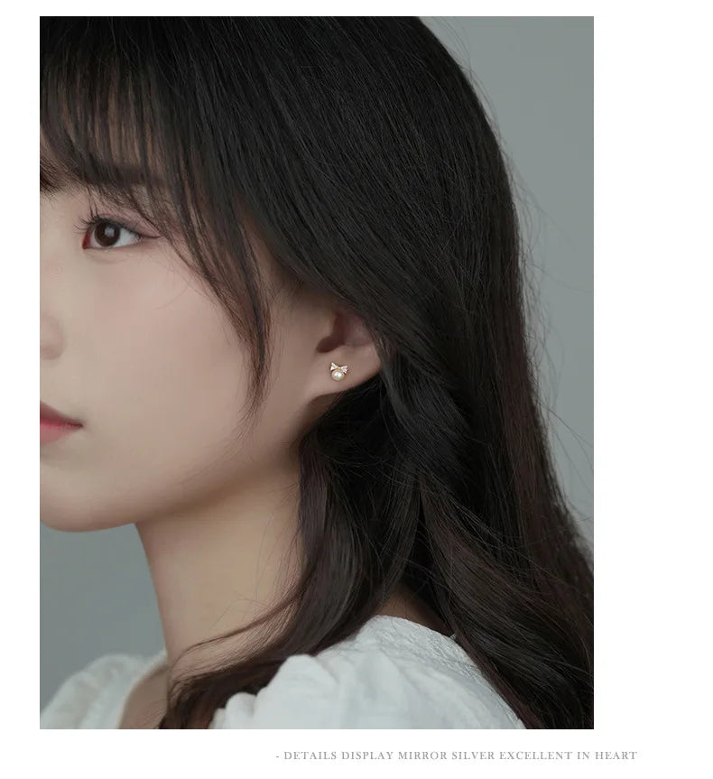 Korea Exquisite Vintage Zircon Pearl Bow Sweet Stud Earrings for Women 925 Sterling Silver Jewelry