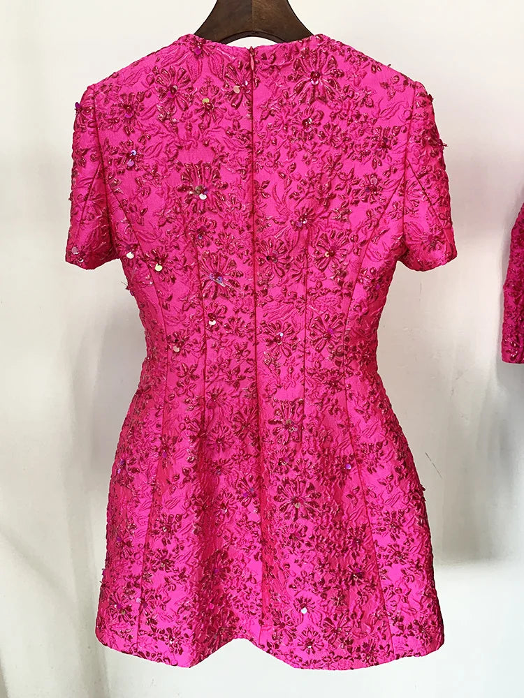 Newest 2026 Designer Fashion Stylish Dress Women's Beaded Floral Jacquard Trimmed Dress