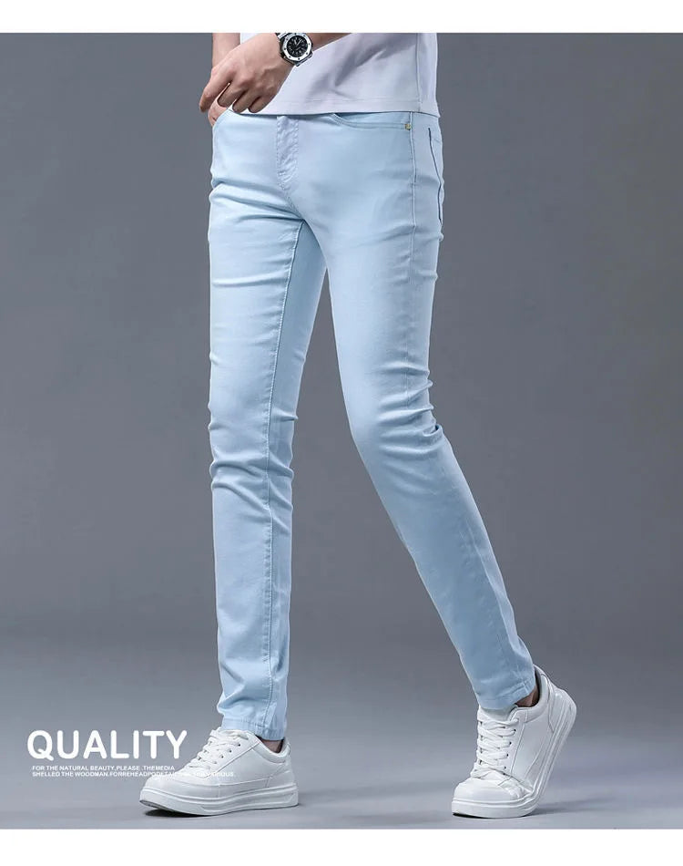 2024 Spring and Autumn New Fashion Solid Color Straight Leg Stretch Jeans Men's Casual Slim Comfortable Breathable Denim Pants