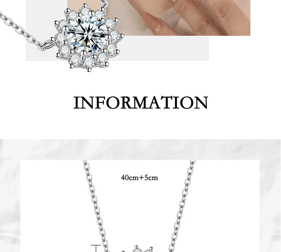 1-3CT Moissanite Necklace For Women S925 Pure Silver Sparkling Sunflower Pendant Party Fashion High-end Jewelry