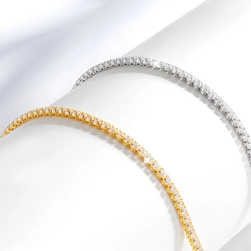 Each 2mm All Zircon/moissanite Tennis Necklace for Women Man Adjustable Choker Chain 100% 925 Sterling Silver Jewelry