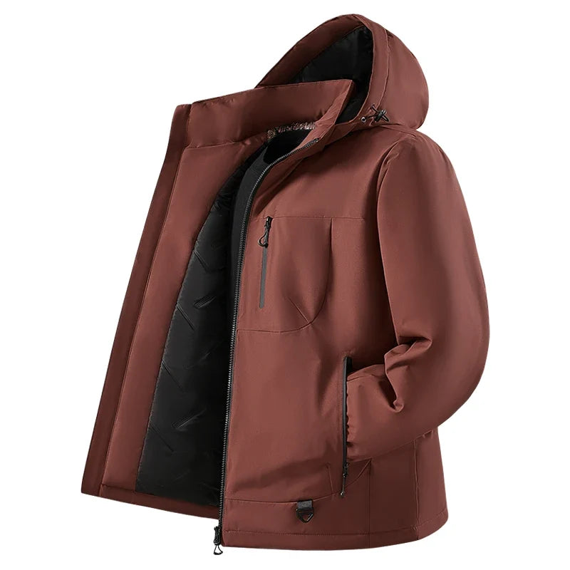 Men's Winter Warm Windbreaker Graphene Inner Waterproof Fleece Jackets Hiking Camping Climbing Skiing Thermal Rain Coat