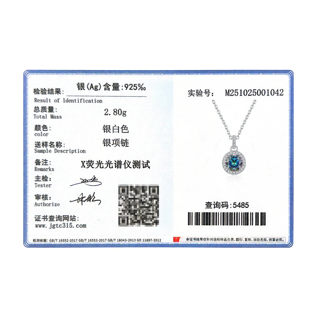 1CT Multicolor Round Moissanite Necklaces 925 Sterling Silver Luxury Classic Pendant Necklace For Women Fine Jewelry