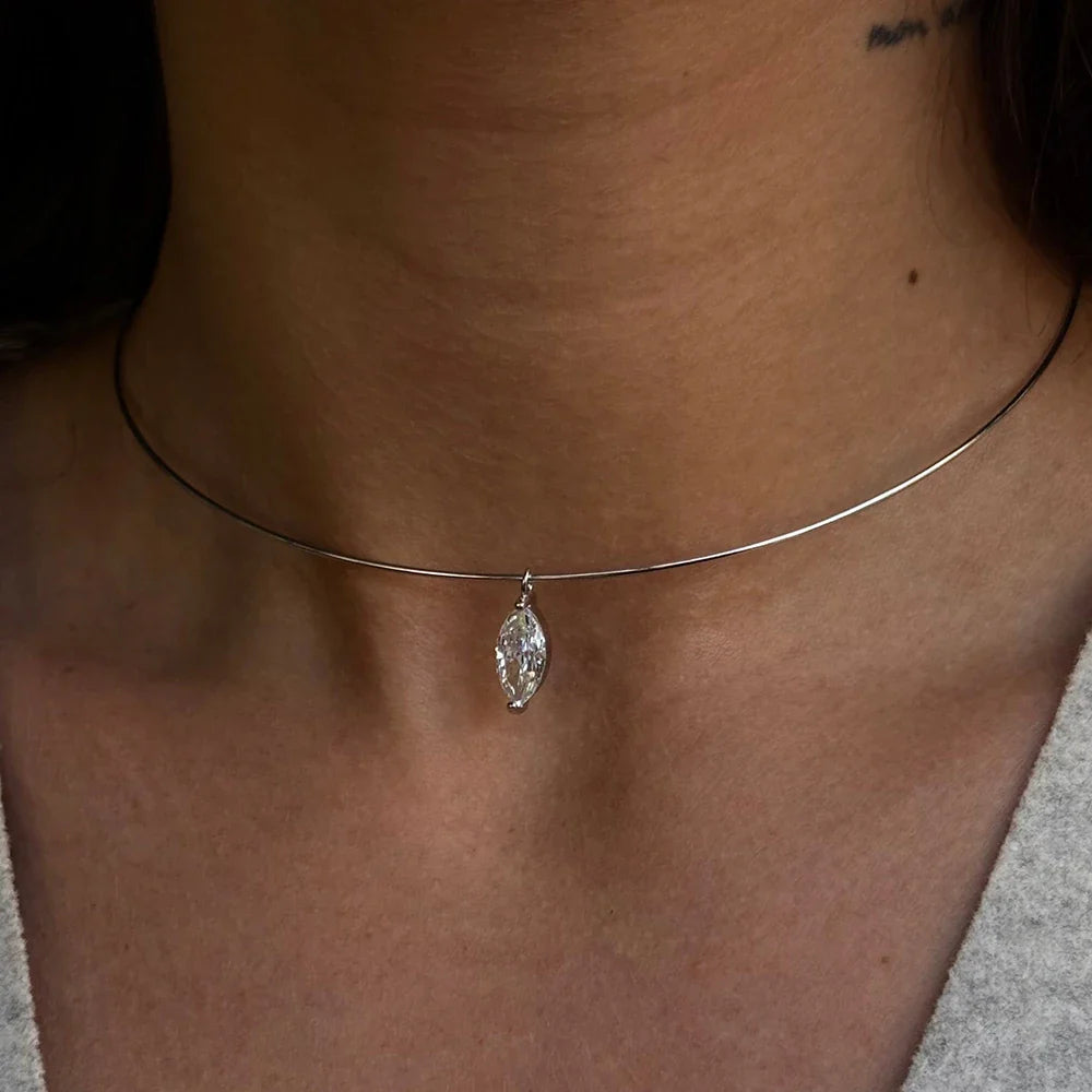3carat Solitaire Marquise Cut Moissanite Collar Necklace for Women Sparkling Diamond Pendant Omega Neck Chain with Certificate