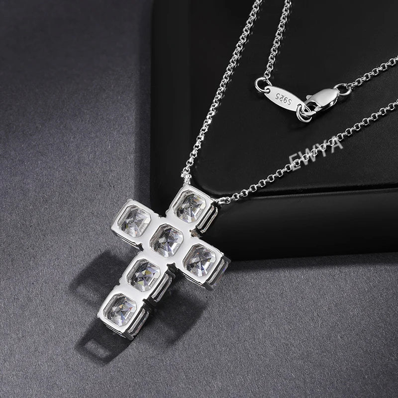 Luxury 12cttw Full 7*7mm Asscher Cut D Color Moissanite Pendant Necklace for Women S925 Silver Pass Diamond Test Neck Chain