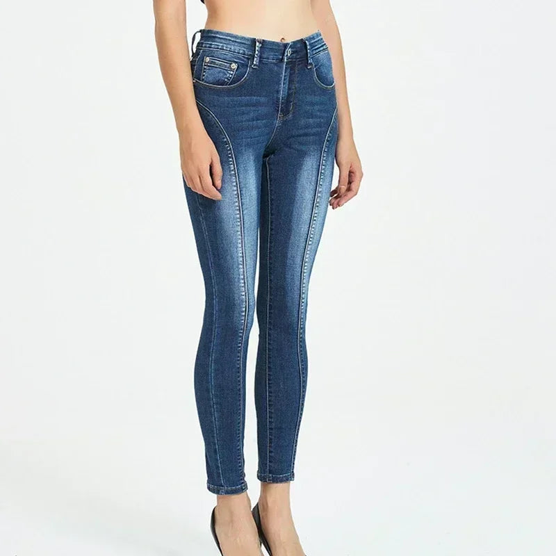 Jeans for Women Push Up Denim Pants Moto Biker Skinny Jeans 2024 Fashion Clothes Pantalones De Mujer Pantalon Femme Blue 2XL 3XL