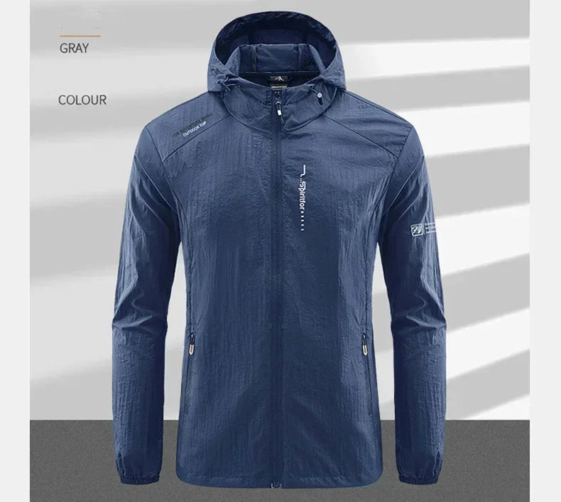 Summer Outdoor Quick Dry Sun-Protective Thin Jacket Men Hiking Fishing Cycling Hooded Gym Sport Windbreaker Ultra Light Coats